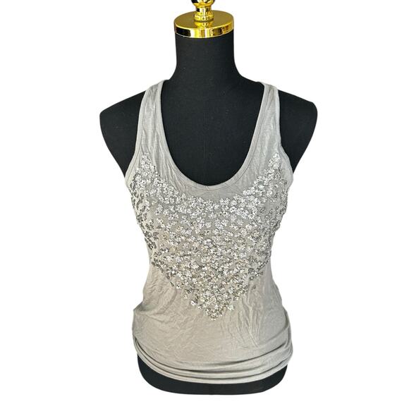 Y2K MNG Gray Sequin Tank Top Women’s Size Large - Picture 1 of 6